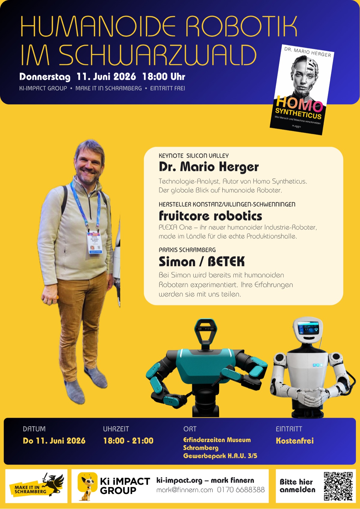 Humanoide Robotik im Schwarzwald – Poster mit Mario Herger, fruitcore robotics und Simon/BETEK